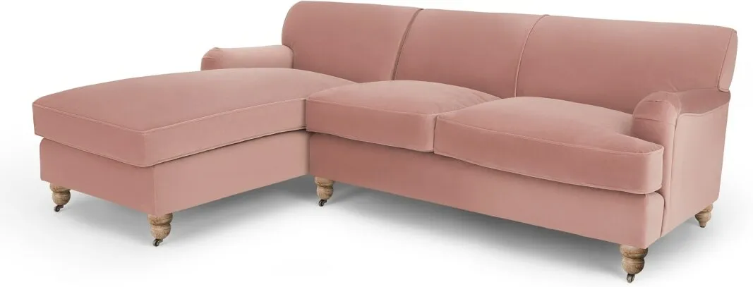 Orson Left Hand Facing Chaise End Corner Sofa, Vintage Pink Velvet