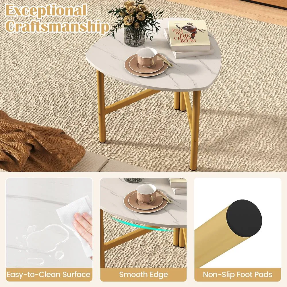 Costway Triangular Coffee Table with Faux Marble Tabletop for Living Room in White 5