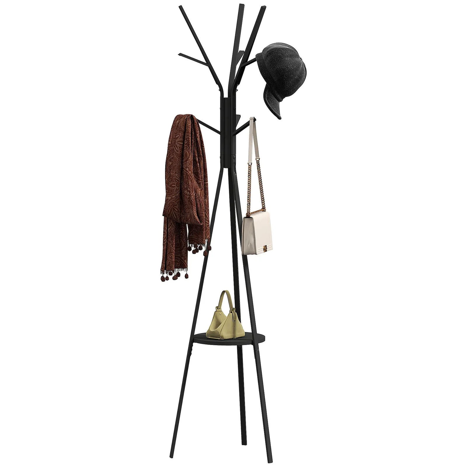 HOMCOM Free Standing Coat Rack Metal Shelf Holder Stand Display Clothes Hat in Black 2