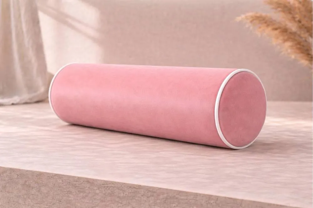 HOB Furniture Bolster Cushion with White Piping in Pink