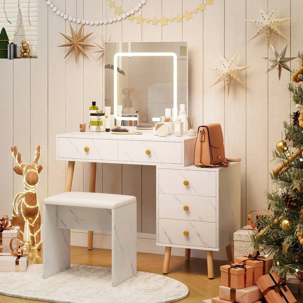 Costway Makeup Vanity Set Vanity Desk with Mirror & Lights in White 5