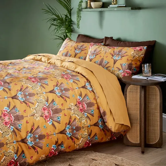 Yael Jungle Leopard Ochre Duvet Cover and Pillowcase Set 4