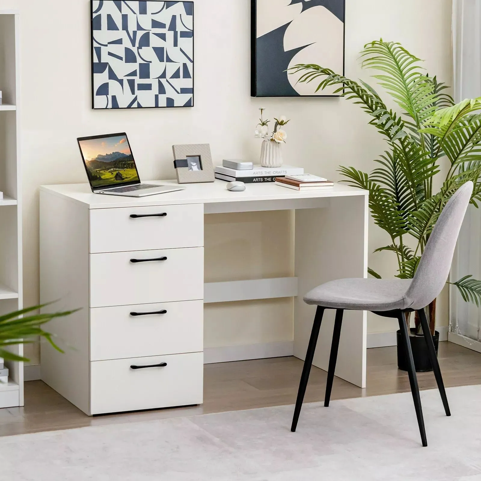 Costway 4 Drawers Computer Desk Modern Writing Desk Compact Laptop PC Table Workstation in White 3