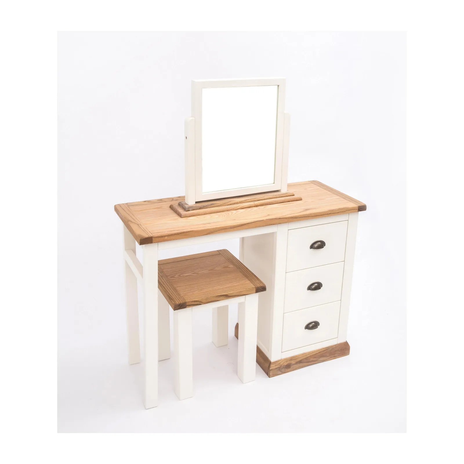 Cabinet Bits Tropea 3 Drawer Dressing Table Set Brass Cup Handle in Off-White 3