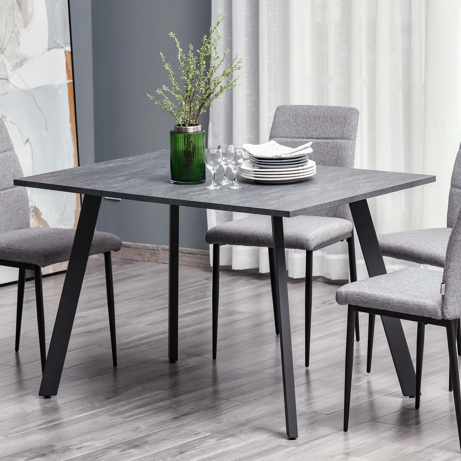 HOMCOM Modern Rectangular Dining Table Indoor Metal Legs Spacious Tabletop in Grey