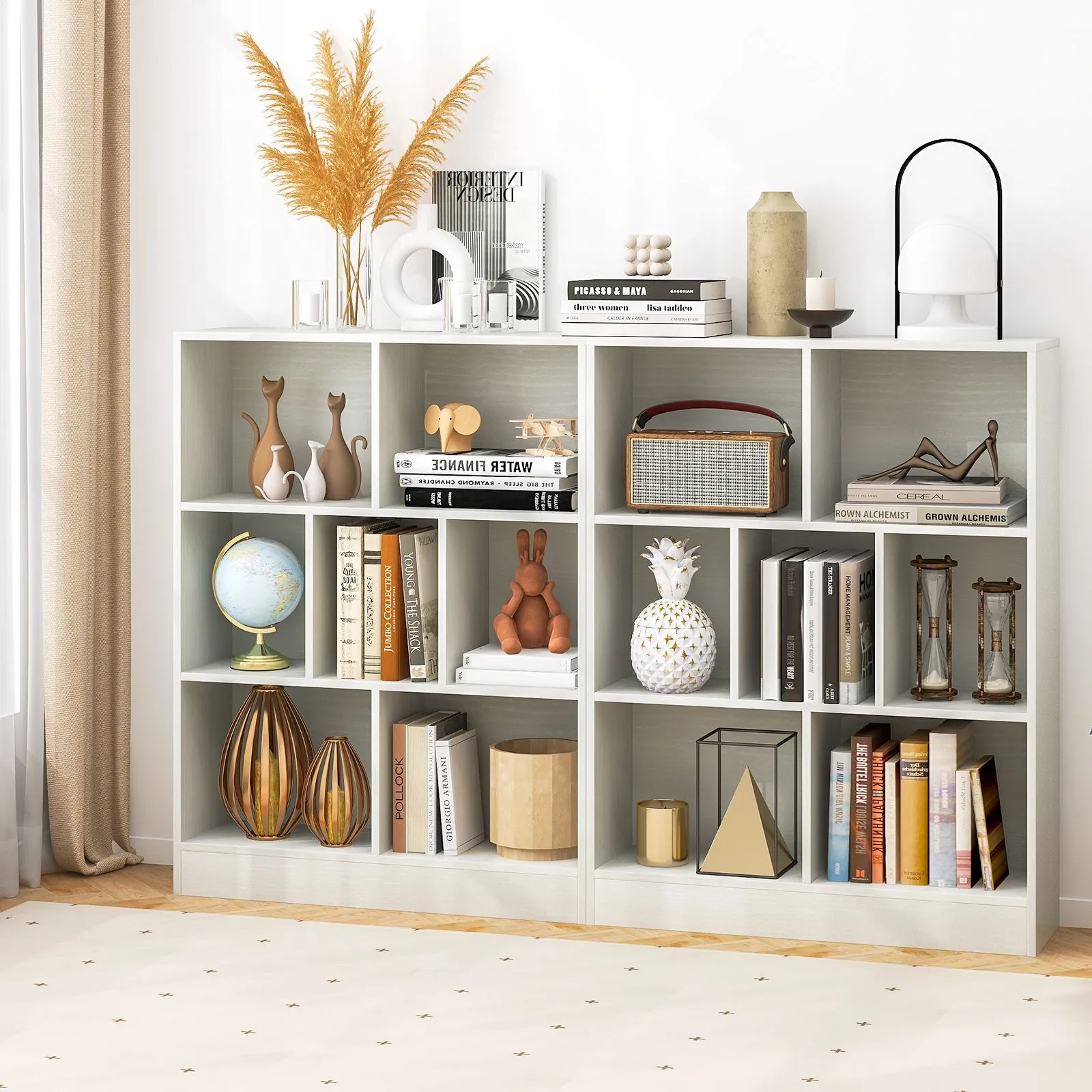 Costway 7-Cube Bookshelf 3-Tier Cubby Storage Organizer Wooden Cube Bookcase in White 4