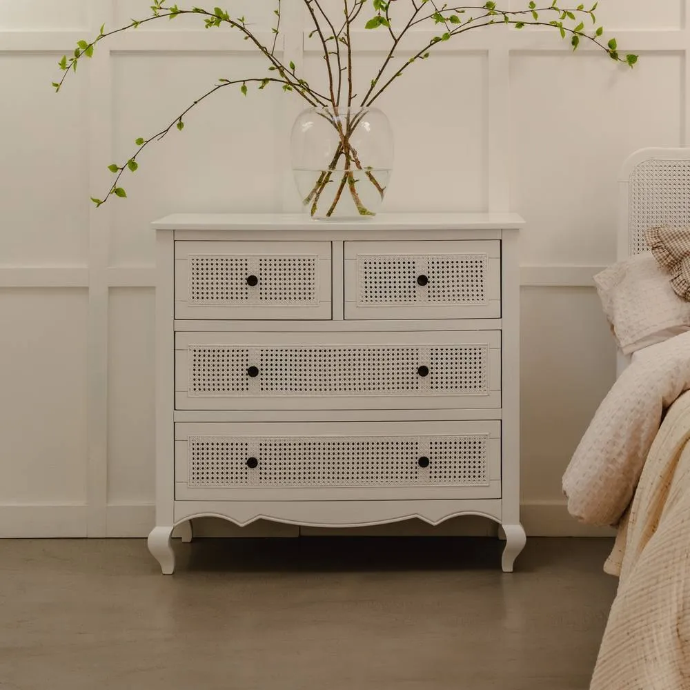 Statement Furniture Louis Chest of Drawers with Cane Rattan Drawers in White