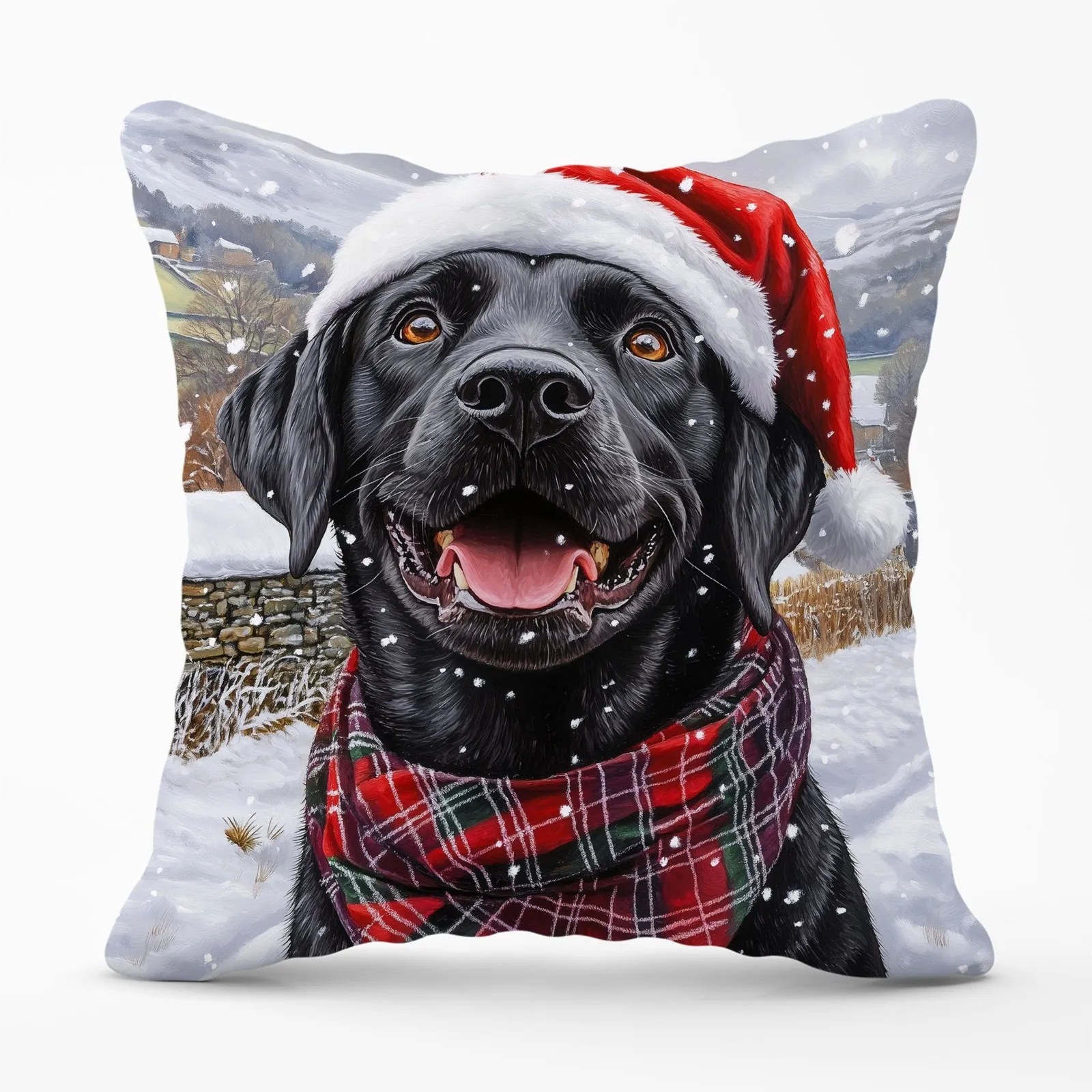 Warren Reed - Designer Christmas Black Labrador Cushion