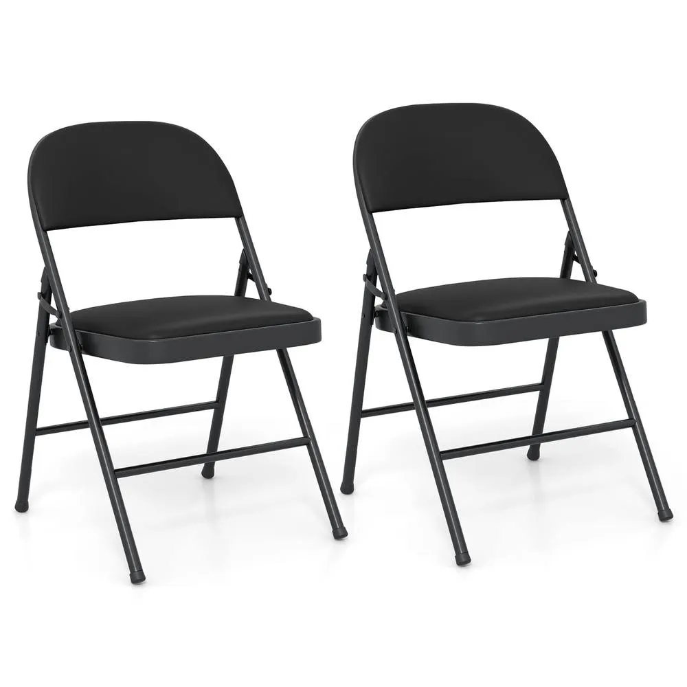Costway 2 Pack Folding Chairs Padded Party Chairs with Metal Frame-Black in Black 5