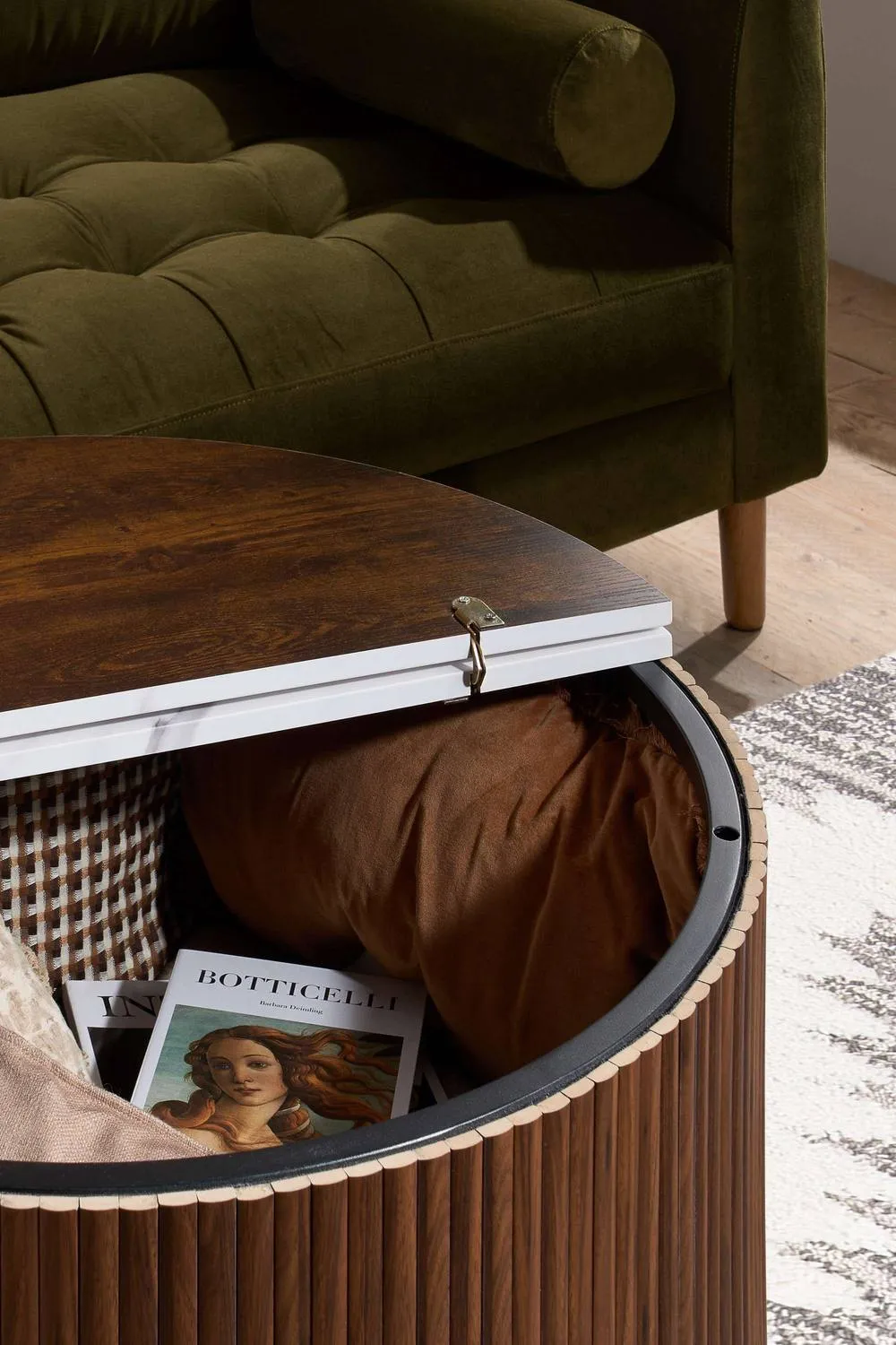 Birlea Kagu Coffee Table Fluted Ribbed Walnut & Marble effect in Brown 2