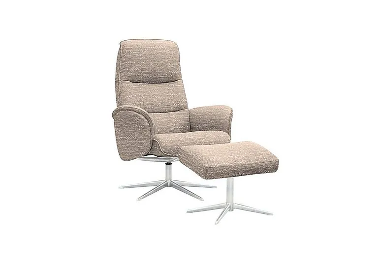 Falum Fabric Swivel Recliner Chair and Footstool with Chrome Base