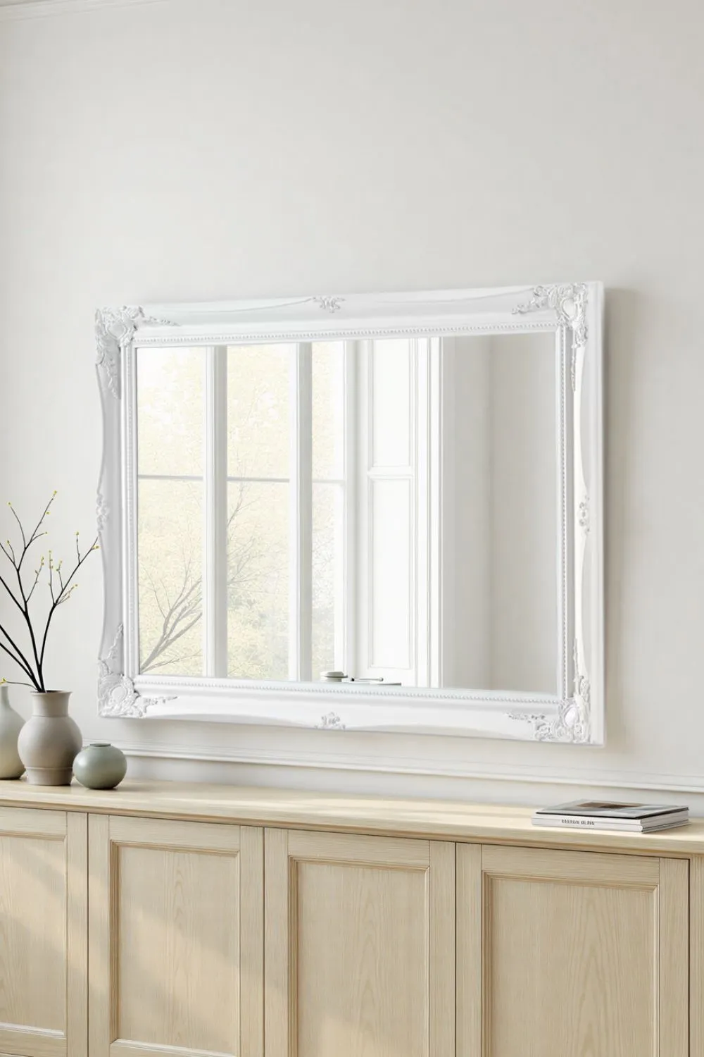 Yearn Mirrors French Style Carved Mirror White 116x90cm