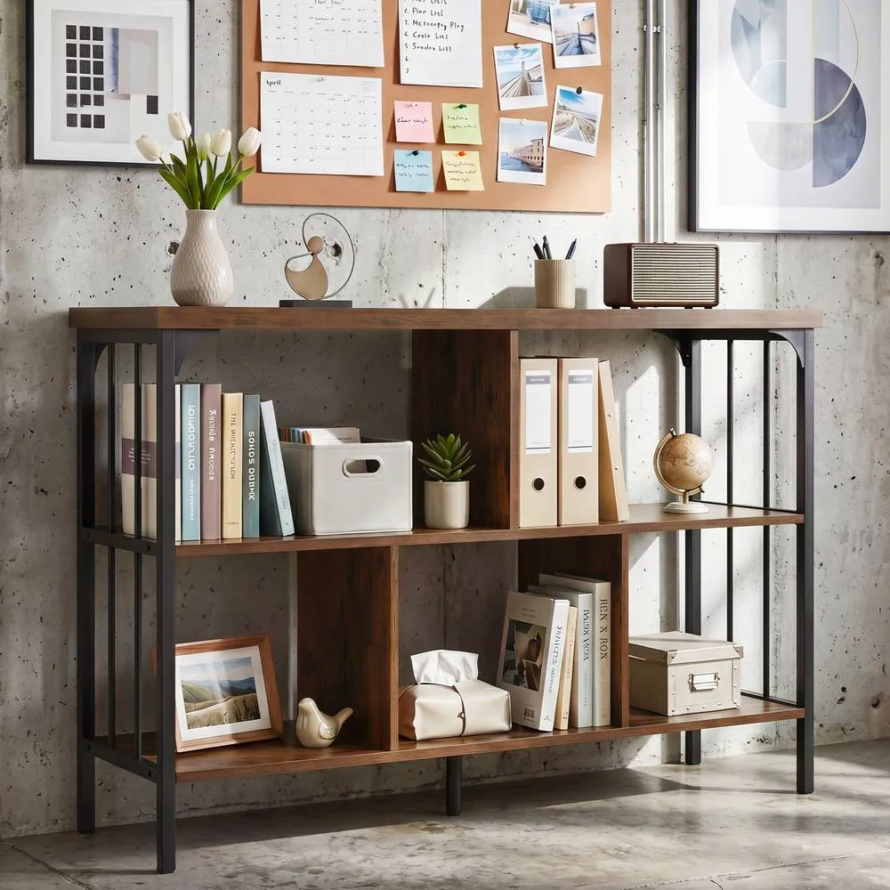 Costway 3-Tier Bookshelf Open Bookcase with 2 Anti-Tipping Kits Metal Frame in Brown 4