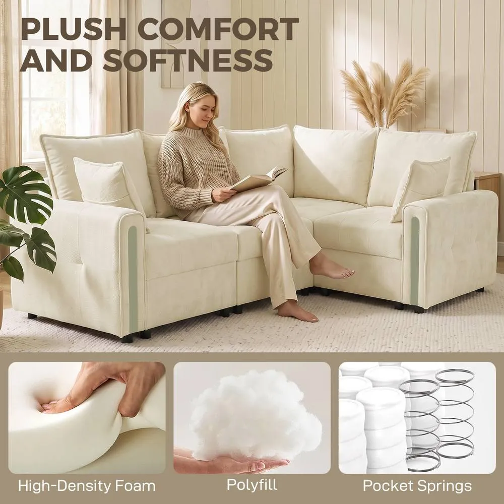 HOMCOM 228cm L Shaped Sofa 3-Seater Sectional Sofa with Storage in Beige 5
