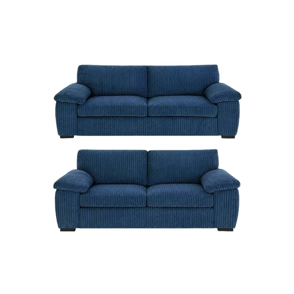 Bliss Furniture Amalfi 3+2 Seater Sofa Set in Blue Fabric with Memory Foam Seating