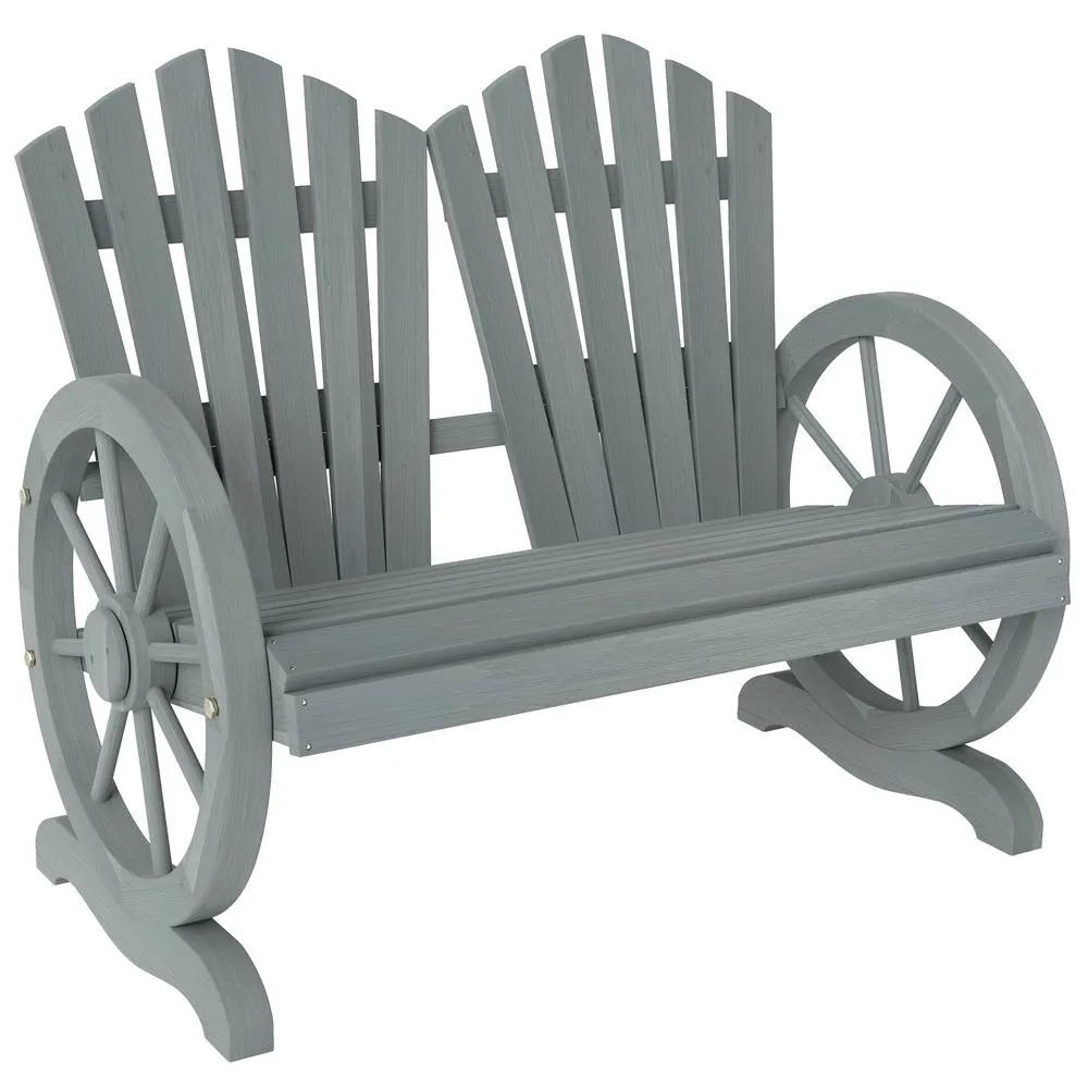 OUTSUNNY 2 Seater Garden Bench w/ Wheel-Shaped Armrests Grey 2