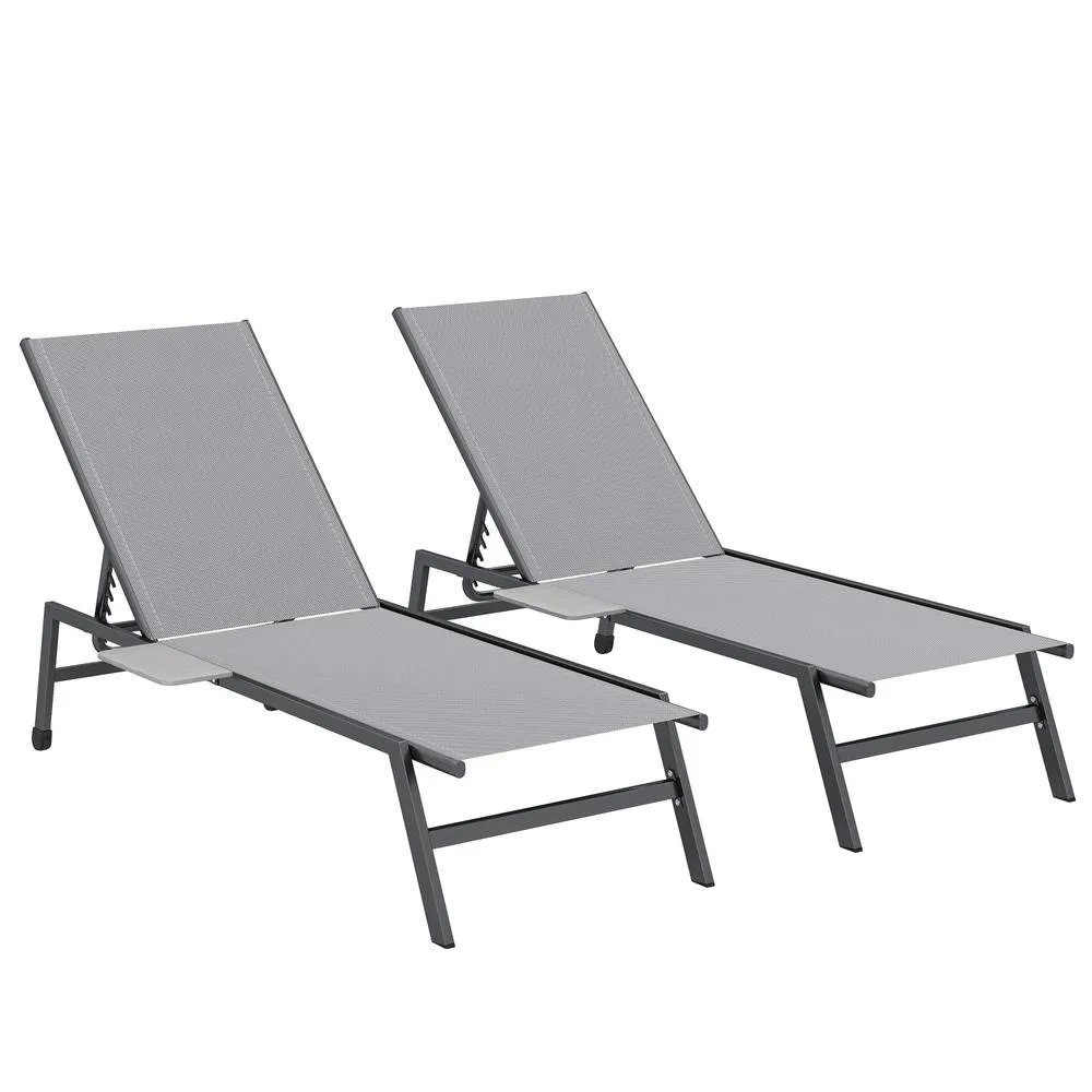 OUTSUNNY Sun Loungers for Garden Set of 2 with Side Tray Table in Grey 2