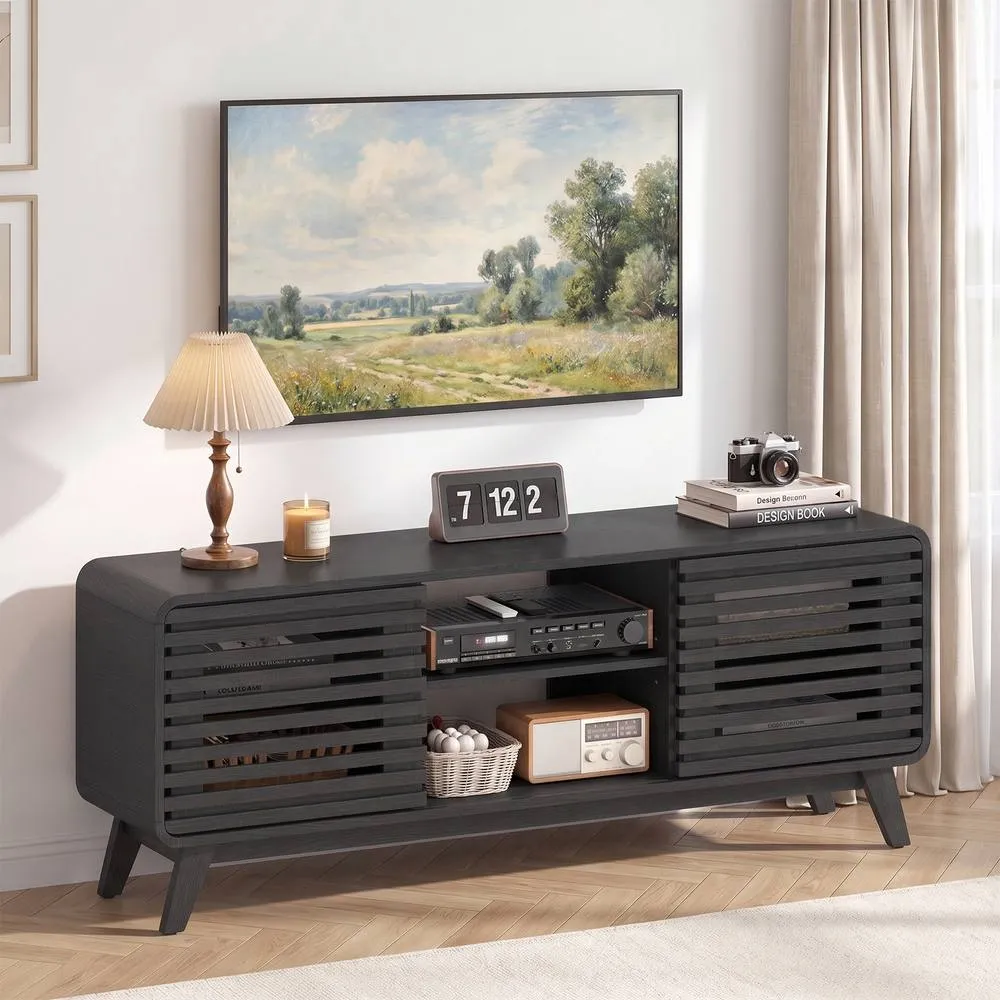 Costway TV Stand for 65" TVs Mid Century Modern Entertainment Center in Black 3