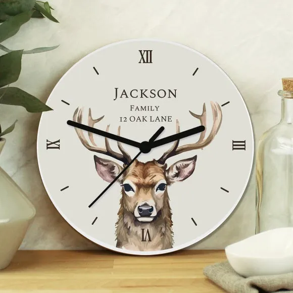 Personalised Watercolour Stag Wall Clock 2