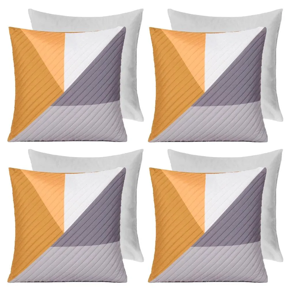 OHS 4 Pack Geometric Pinsonic Filled Cushion Covers - 45 x 45cm in Yellow