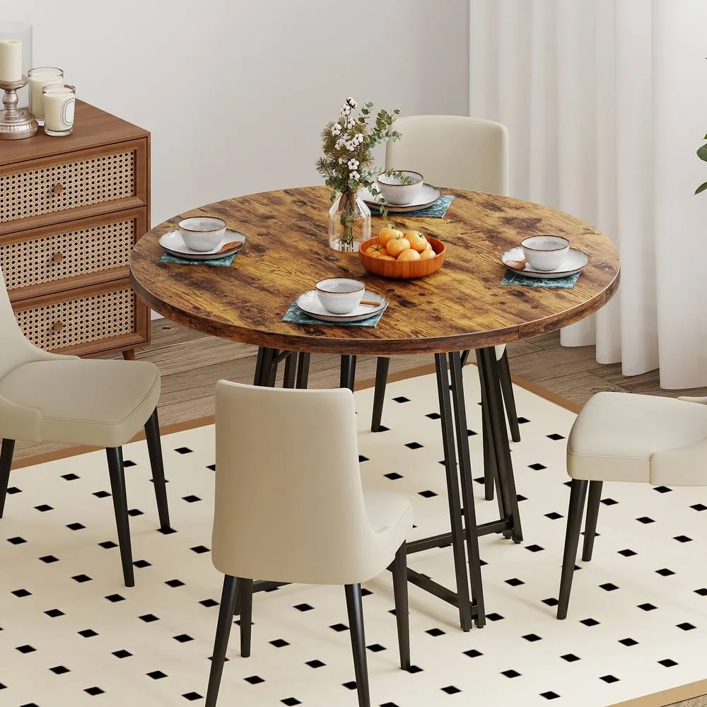 Costway 118CM Dining Table Round Kitchen Table Modern Diner Table in Brown 6
