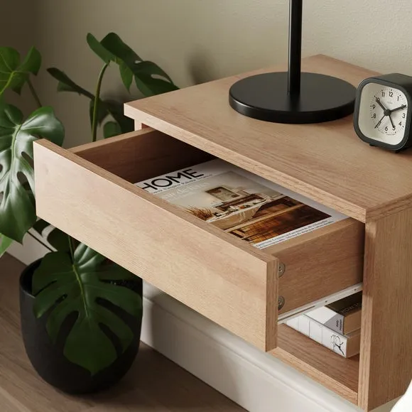 Henny 1 Drawer Floating Bedside Table, Light Oak Effect 3