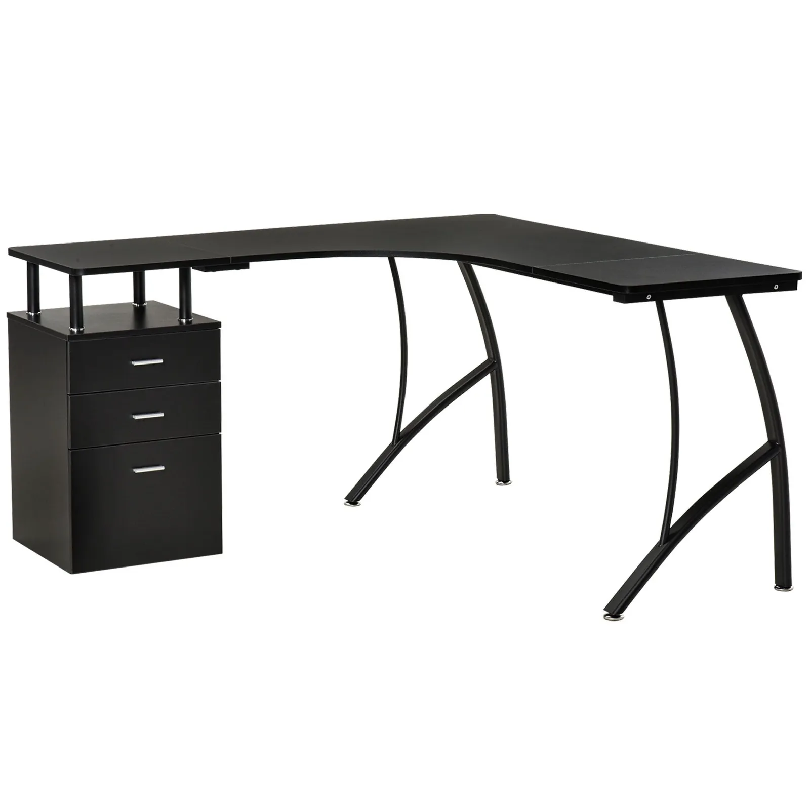 HOMCOM L-Shaped Corner PC Desk Table w/ Drawer Home Office Workstation in Black 2