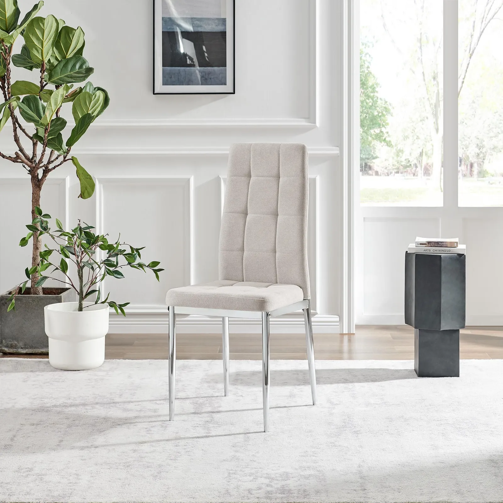 FurnitureboxUK Set 2 Paloma Modern Fabric Dining Chairs On Silver Legs in Cream 5