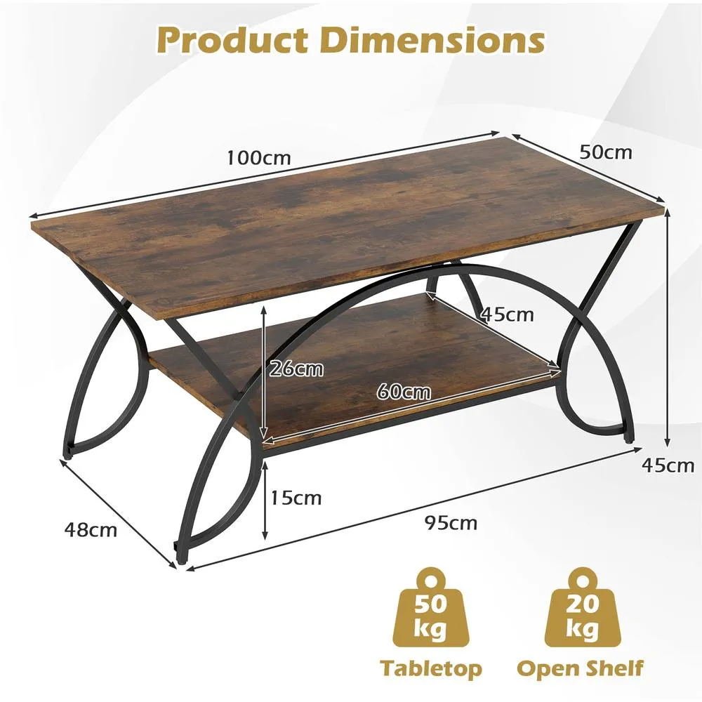 Costway Modern Faux Marble Coffee Table 2-Tier Rectangular Accent Table-Brown in Brown 2