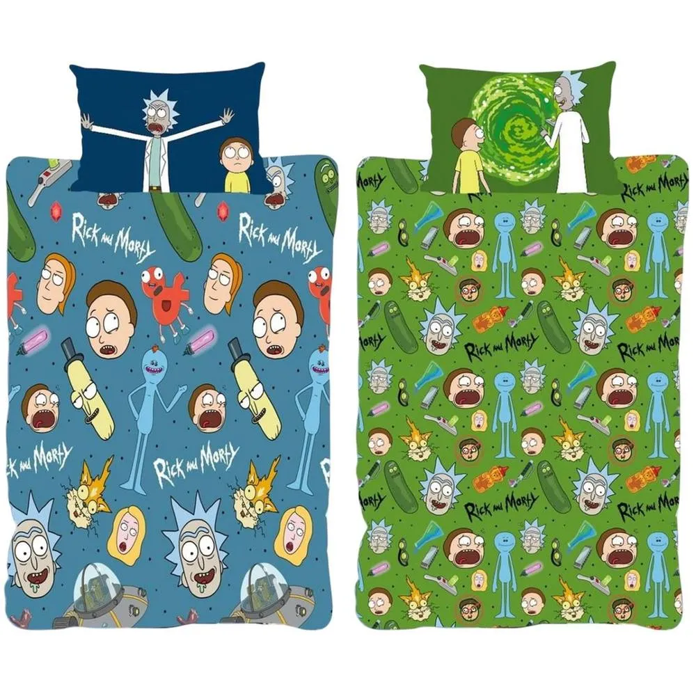 Rick & Morty Portals Pickle Characters Reversible Duvet Set in Blue