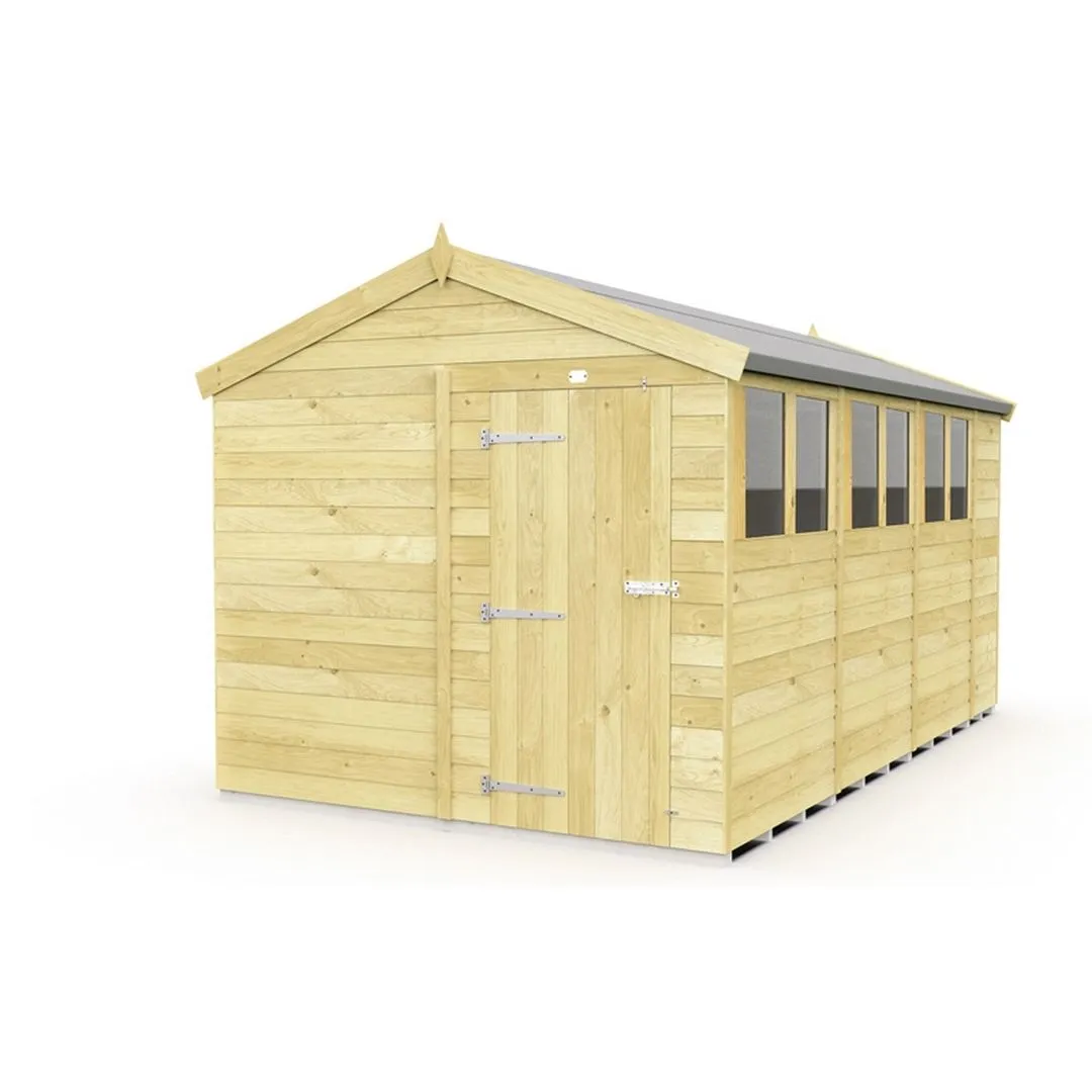 Buttercup Farm 8 x 14 Feet Apex Shed - Single Door W/ Windows - L417 x W231 x H217 cm in Brown