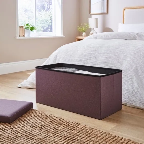 Faux Linen Rectangular Ottoman 2