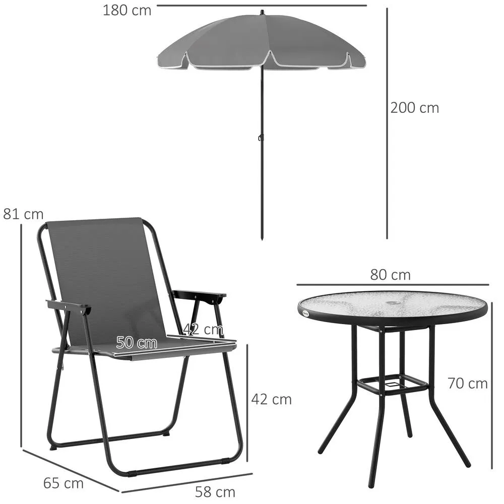 OUTSUNNY 6 Pieces Garden Furniture Set with Parasol, Folding Chairs, Grey 3