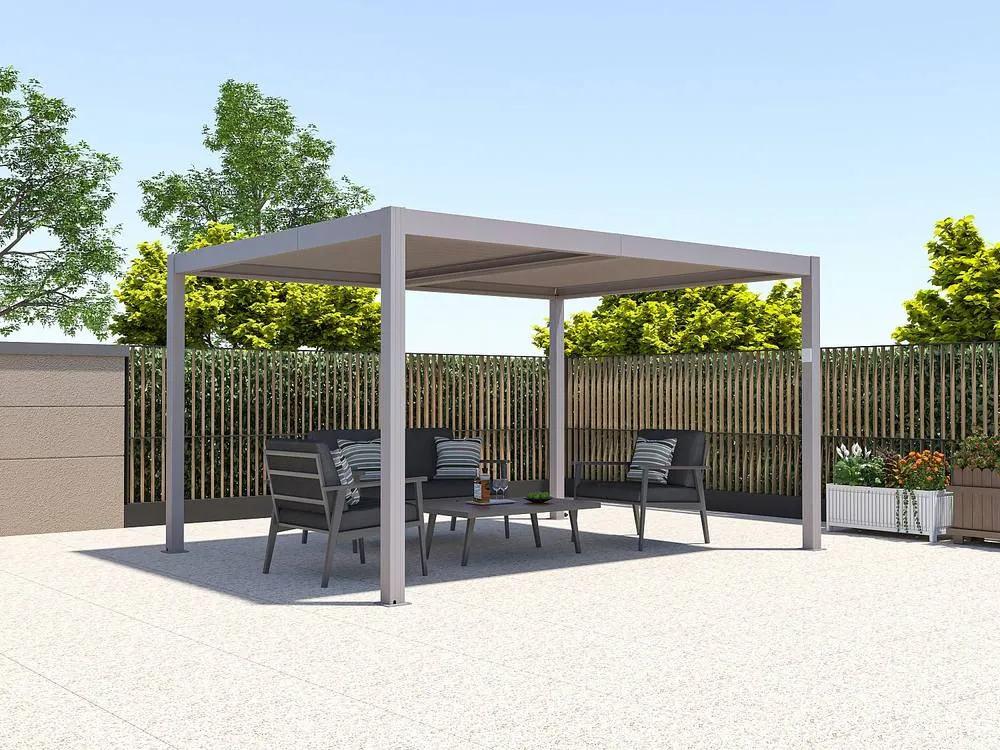 Vente-unique Freestanding Electric Bioclimatic Aluminium Pergola With Adjustable in Taupe 4