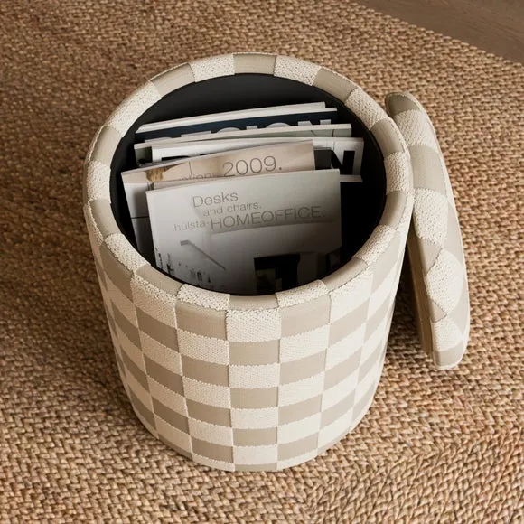 Checkerboard Chenille Round Tray Table Storage Footstool 3