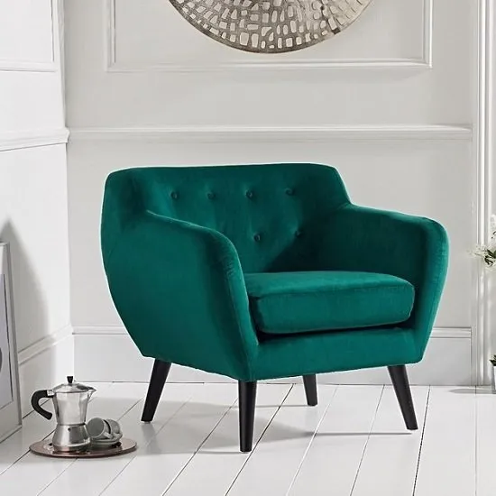 Alvoy Modern Accent Chair In Green Velvet With Dark Legs