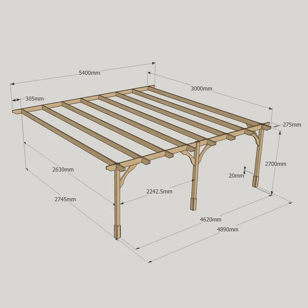 Rutland County Garden Furniture Ltd Wall Mounted Premium Pergola 3 Posts, L300 x W540 x H270 cm, Brown 5