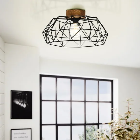 Eglo Padstow Black And Natural Metal And Wood Ceiling Light D46.5cm, Black