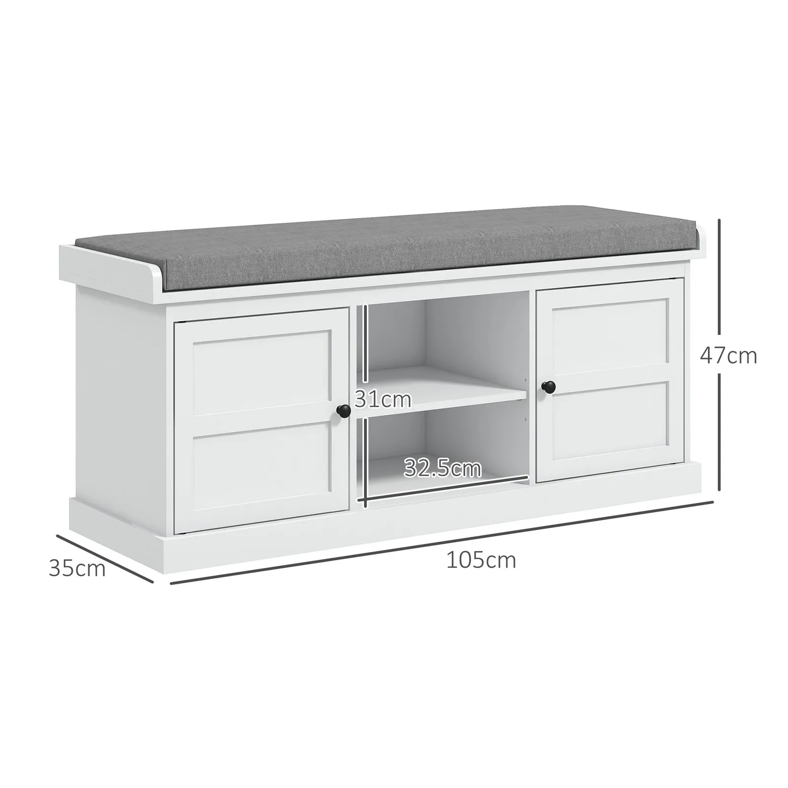 HOMCOM Shoe Bench with Cushioned Seat Adjustable Shelf for Hallway in White 3