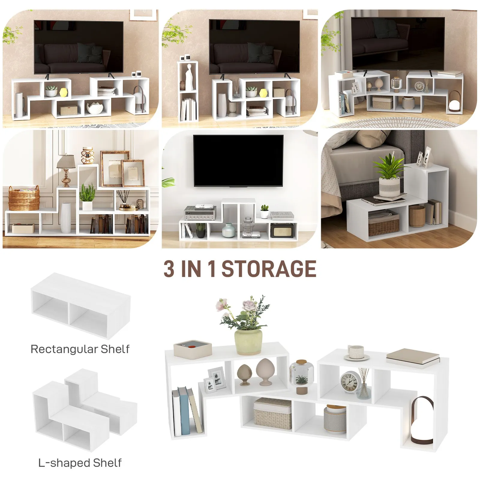 HOMCOM TV Unit for TVs up to 75 Inches, Free Combination TV Stand in White 6