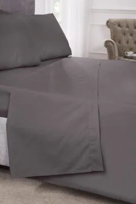 New Edge Blinds Percale Collection 180 Thread Count Percale Flat Sheet in Grey