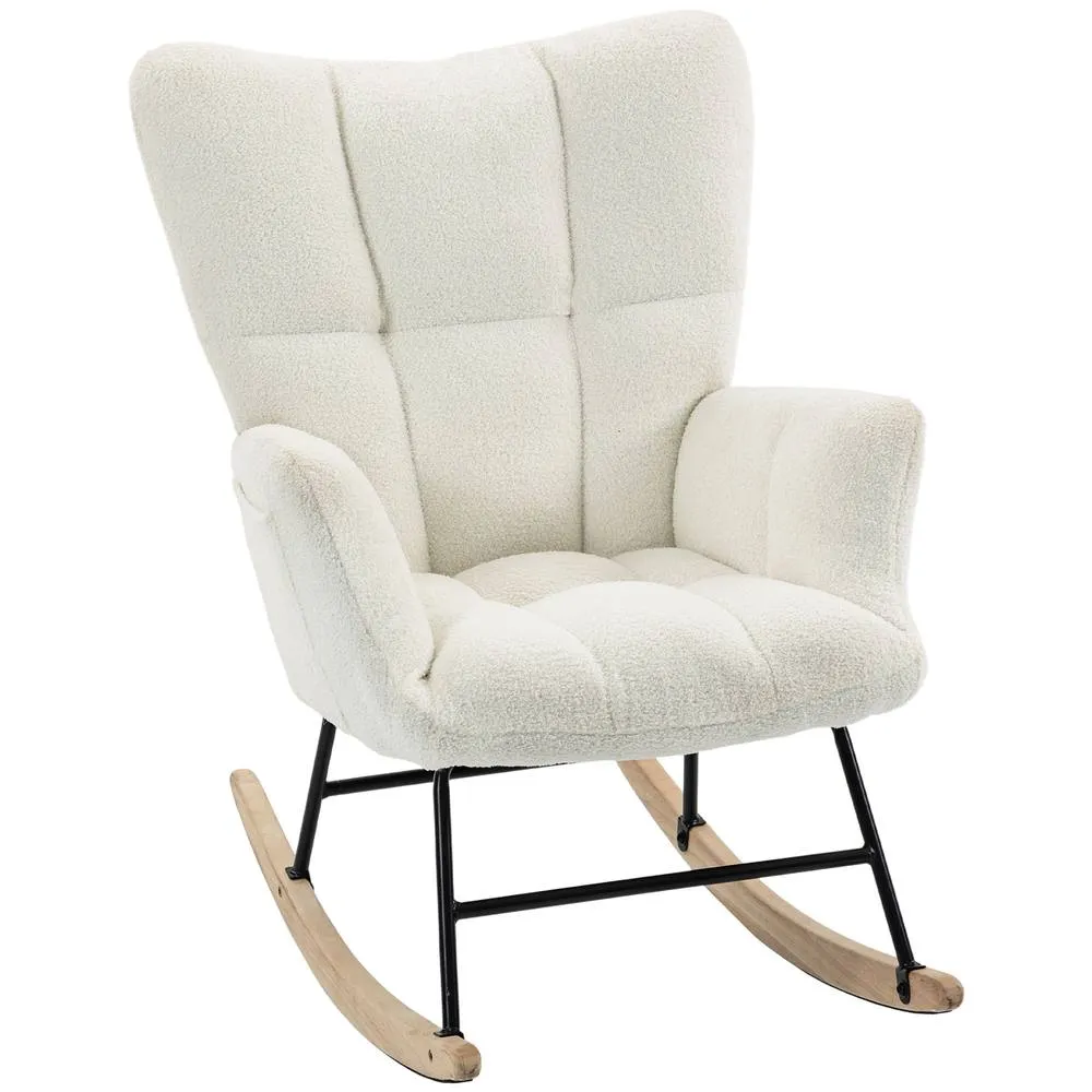 HOMCOM Tufted Rocking Chair with Side Pockets in Cream 2