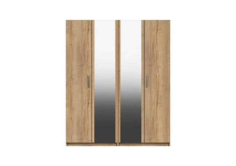 Waterloo 4 Door Wardrobe with 2 Mirrors - Natural Rustic Oak