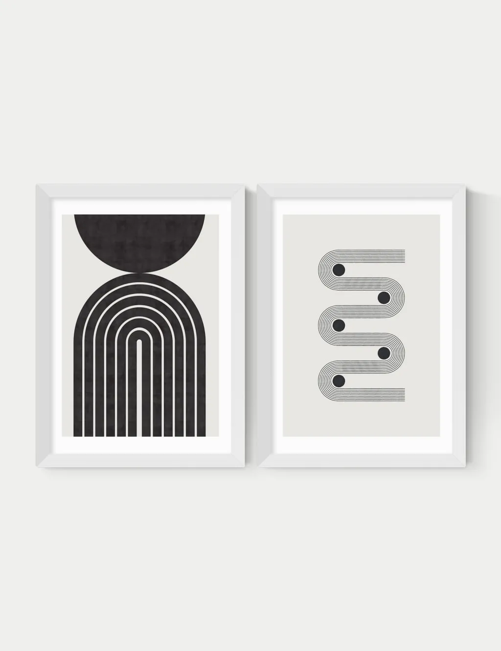 East End Prints Retro Monochrome Twin Set Framed Art White