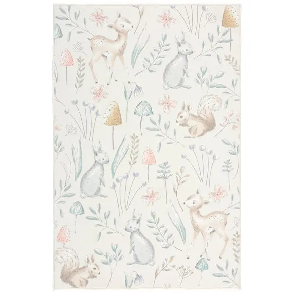 Woodland Animals Washable Faux Fur Rug 5