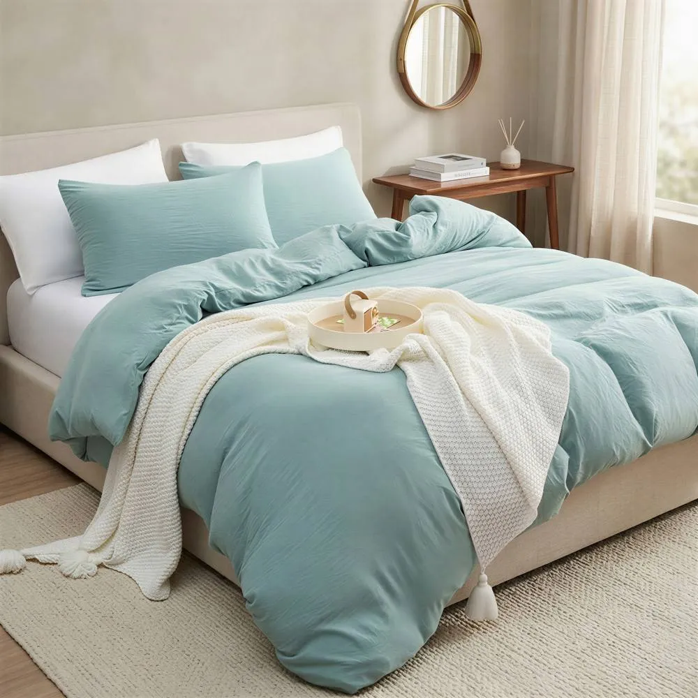 Pamposh Pre Washed Microfibre Duvet Cover Sets in Aqua