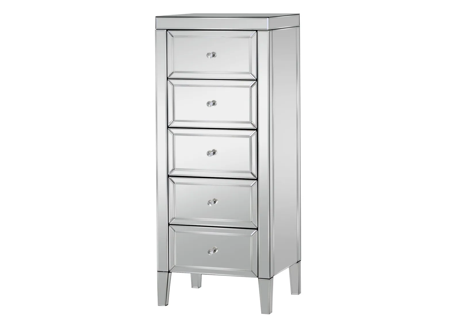 Birlea Valencia 5 Drawer Narrow Chest Mirrored in Silver 5