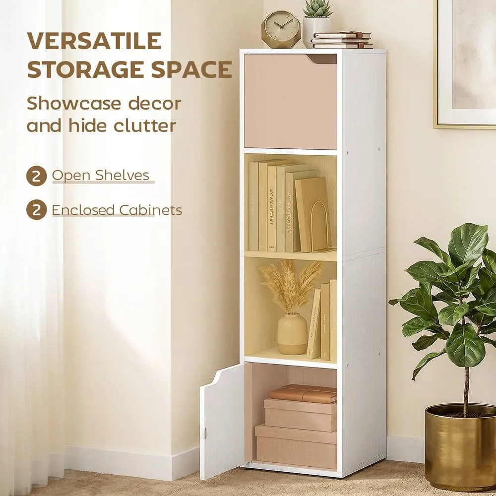 HOMCOM Bookcase with 2 Cabinets & Doors, 4-Tier Bookshelf, White 6