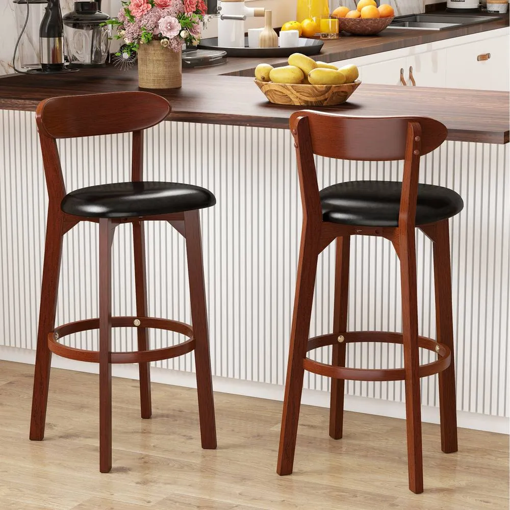 Costway Bar Stool Set of 2 77cm Barstools w/ Curved Backrest-Walnut in Brown