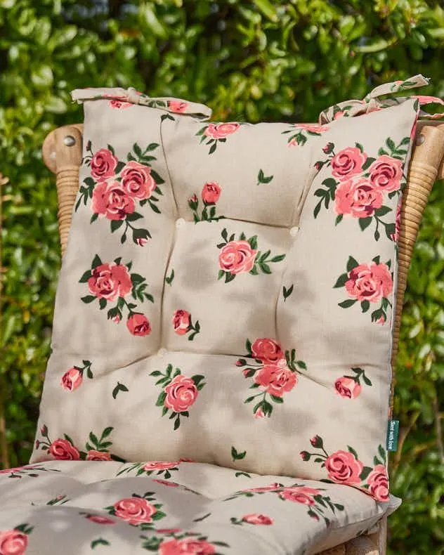 Dibor Set of 2 Vintage Rose Green Summer Outdoor Garden Chair Seat Pad Cushions W40 x L40cm 3
